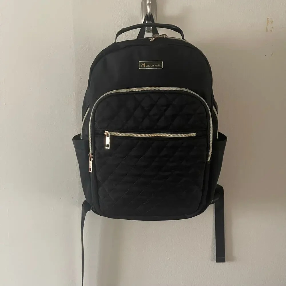 Modoker Black Quilted Womens Laptop Backpack 15.6 Inch USB Charging Bag Flaw